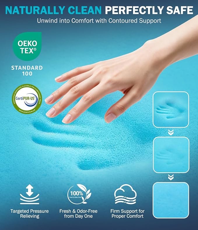 Dual Layer 4 Inch Memory Foam Mattress Topper Twin XL, 2" Cooling Gel Memory Foam & 2" Pillow Top, College Dorm Room Mattress Pad Cover for Back Pain Relief, CertiPUR-US Certified, White
