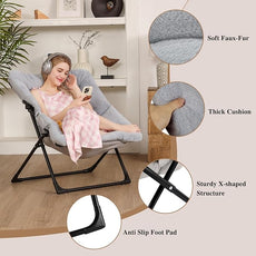 Comfy Saucer Chair for Adults, Set of 2, Soft Faux Fur Bedroom Chair, Accent Dorm Chairs, Flexible Living Room Reading Chairs, Oversized Folding Lounge Seat for Teens, X-Large, Grey