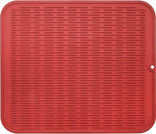 Silicone Dish Drying Mat for Multiple Usage,Easy clean,Eco-friendly,Heat-resistant Silicone Mat for Kitchen Counter or Sink,Refrigerator or Drawer Liner Red 2XL 24 inches x 18 inches