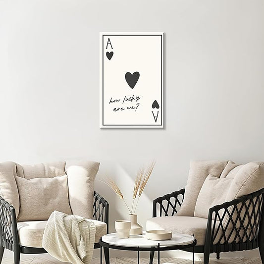 Vintage How Lucky Are We Wall Art Trendy Poker Posters Minimalist Ace of Hearts Decor Funny Inspirational Quotes Canvas Prints Lucky You Pictures for Dorm Bedroom Home Aesthetic 16x24in Framed