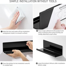 Acrylic Floating Shelves for Wall No Drilling, Self Adhesive Space-Saving Shelves, 12 Inch Floating Shelf Stick on Wall Shelf, for Bathroom, Kitchen, Bedroom, Office, Gaming Room, Black