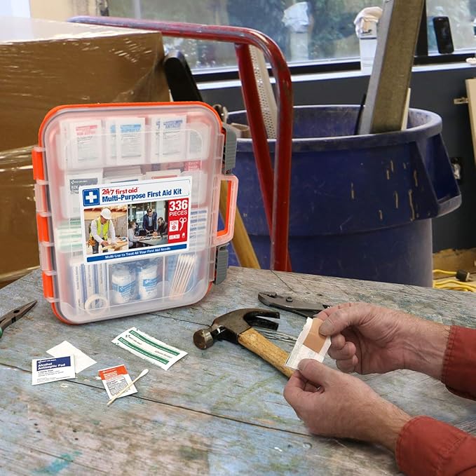 24/7 First Aid OSHA Compliant First aid Kit, All-Purpose 100-Person Emergency First Aid Kit for Business, Home, and Car in Plastic Case with Easy-Slide Latches, 336 Pieces