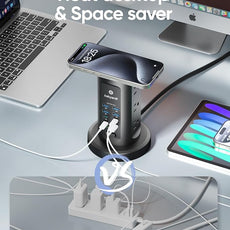 115W USB Charging Station, Surge Protector Power Strip Tower, 9 AC Outlets with 8 USB Ports(4 USB-C), 6Ft Flat Plug Retractable Extension Cord, for Home Office Dorm, Black