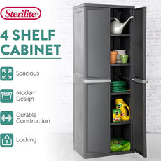 Sterilite 2-Pack 4 Shelf Cabinet, Lockable Utility Storage w/ Adjustable Shelves, Gray - Plastic Shelving Unit for Organizing Garage, Pantry, Basement, Laundry Room or Mudroom