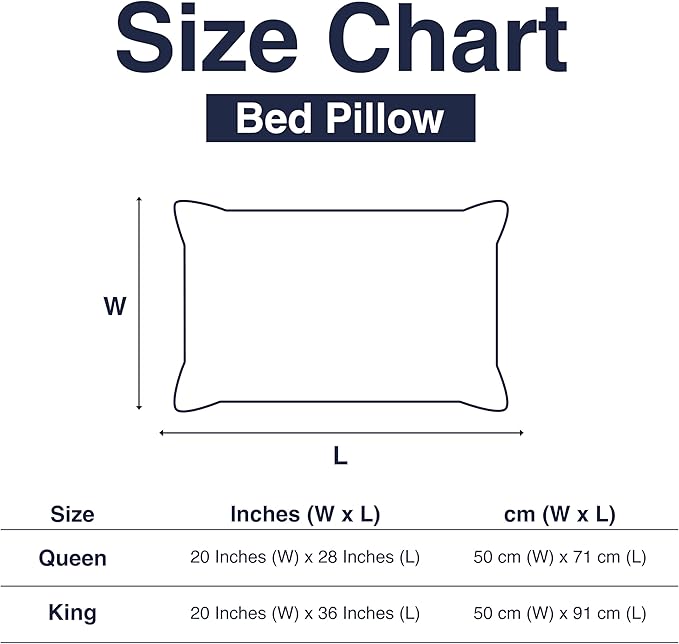 Casual Living Bed Pillows Queen Size Set of 2, Cotton Covers, Back, Stomach or Side Sleepers, Cooling Down Alternative, Washable, 20-inch x 28-inch Queen Bed Pillows, White