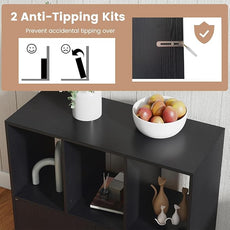 GOFLAME 3 Cube Bookcase with Doors, 3-Tier Cubby Book Shelf with 3 Open Compartments, Cabinet, Wooden Small Display Shelf, Freestanding Cubic Storage Organizer for Living Room, Study (1,Black)