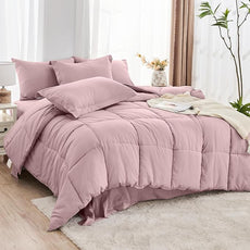 JOLLYVOGUE Twin Comforter Set, Ultra-Soft Bed in a Bag Twin Size 5 Pieces, Oeko-TEX Certified Bedding Set with Down Alternative Comforter, Sheets, Pillowcases & Shams, Camio Pink