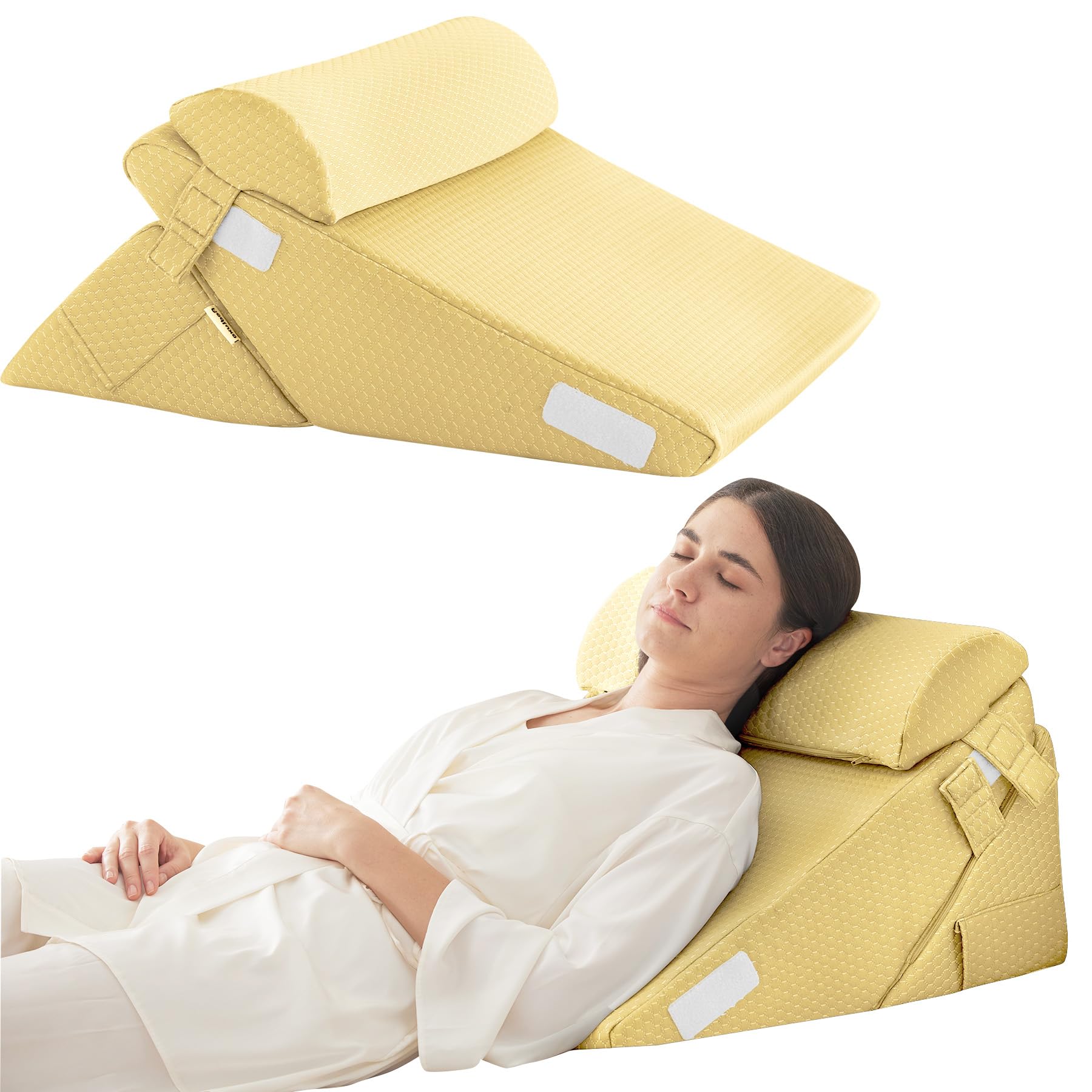 Bedluxe Wedge Pillow Headboard, 3PCS Orthopedic Bed Wedge Pillows Set for After Surgery, Adjustable Pillow Wedge for Acid Reflux&Back Pain Relief, Sleeping, Back Pillow for Bed Sitting Up, White/Grey Dormly