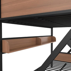 Full XL over Queen Bunk Bed with Storage Shelves, Metal Bunk Beds with Ladders and LED Lights, Heavy-duty Bunkbed for Bedrooms, Guest Rooms and Dorms, No Box Spring Needed and Noise-free Design, Black