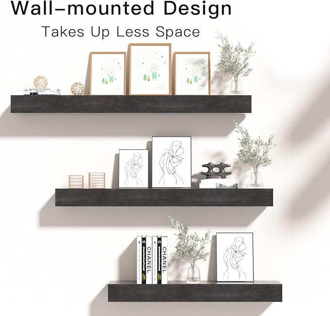 Fireplace Mantel Shelve, Solid Wood Baked Finish Wall-Mounted Floating Shelf for Over Fireplace, Handcrafted Floating Fireplace Mantels with Wooden Bracket, 60 x 8 x 6 Inches