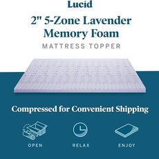 LUCID Lavender Infused 2 Inch Memory Foam Mattress Topper with 5 Zones – Twin Size – Plush Feel – CertiPUR Certified – Dorm Room Essentials