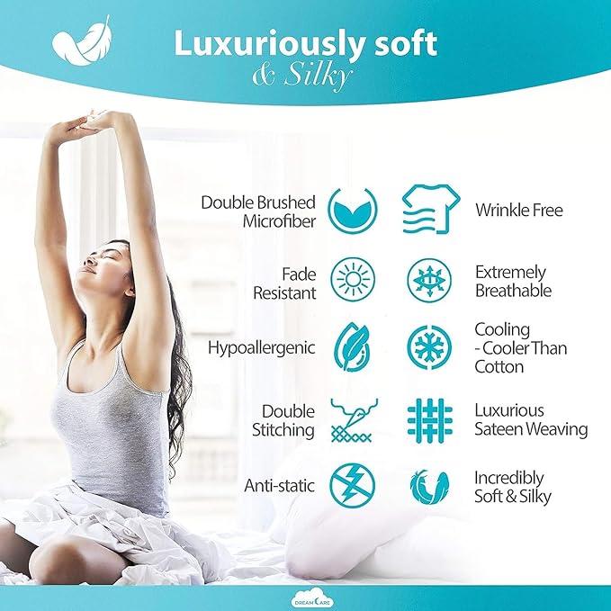 DREAMCARE California King Sheet Sets - Cooling Bed Sheets - 4pcs Set - up to 15" Deep Pocket Cal King Sheets - California King Sheets - Soft & Lasting 100% Brushed Polyester with Side Pocket - N Blue DREAMCARE