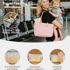 Portable Baby Plates with Suction, 6Pcs Travel Silicone Feeding Set for Toddlers, Foldable, Non-Slip Dishwasher Safe Plates & Utensils, BPA Free, Cat Design Gift Ready(Pale Yellow)