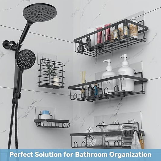 MakeFit 5 Pack Shower Caddy, Adhesive Organizer for Bathroom & Kitchen, Large Capacity Rustproof Stainless Steel Shelves No Drilling