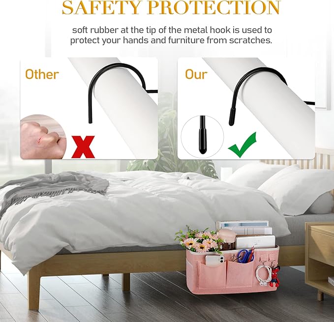 Bedside Storage Caddy/Bedside Hanging Storage Bag for Headboards Bunk Beds Dorm Rooms Book Phone Magazine Holder (2PC Light Pink)