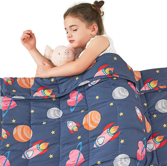 yescool Plane Weighted Blanket 7 Pounds Cooling Weighted Lap Blanket, Space Heavy Blankets, Breathable Weighted Throw Blanket Gift for 60-80lbs, 40"x60"