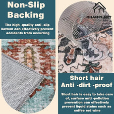 Washable Area Rug 5'x7' for Living Room Retro Beige Blue Boho Chic Medallion Distressed Design Indoor Non-Slip Large Persian Oriental Accent Throw Rug for Kitchen Bedroom Office Carpet