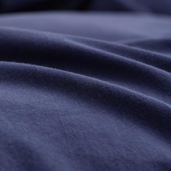 BESTOUCH Duvet Cover Set 100% Washed Cotton Linen Feel Super Soft Comfortable Chic Lightweight 3 PCs Home Bedding Set Solid Navy Blue Oversized Full