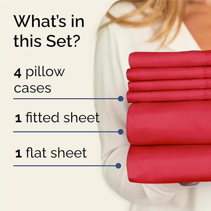King 6 Piece Sheet Set - Cooling and Breathable Bed Sheets - Hotel Luxury Bed Sheets for Women, Men, Kids & Teens - Comfy Bedding with Deep Pockets & Easy Fit - Soft and Wrinkle Free - King Red Sheets