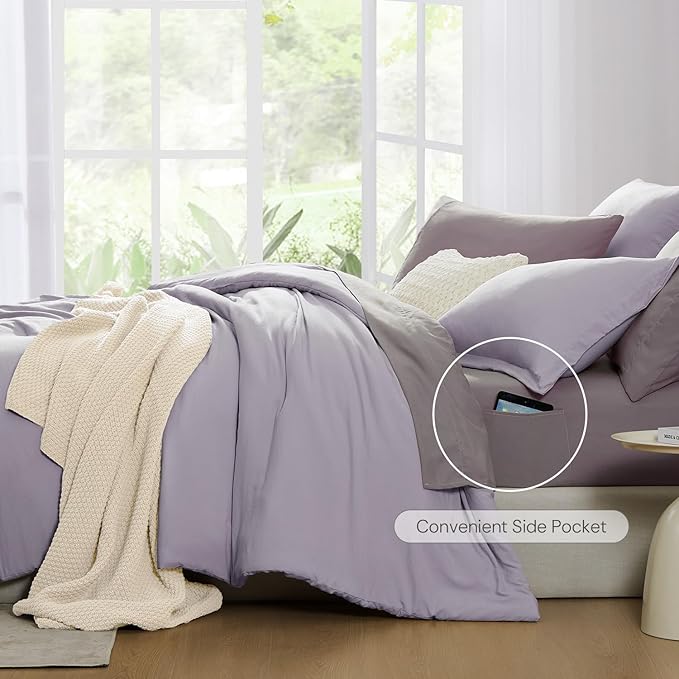 WRENSONGE Full Size Comforter Set- 7 Pieces Lilac Bed in a Bag Full Size Comforter with Fitted Sheet, Flat Sheet, 2 Pillow Shams, 2 Pillowcases, Warm Bedding Sets for All Season