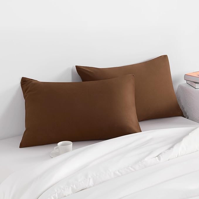 NTBAY Standard Pillow Cases Set of 2, 2 Pack Brushed Microfiber 20x26 Pillow Cases, Soft, Wrinkle, Fade, Stain Resistant Brown Pillow Cases with Envelope Closure, 20x26 Inches, Brown