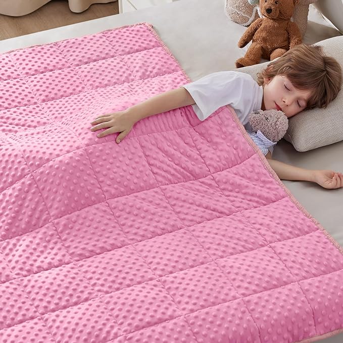 anfie Weighted Blanket Kids(50"x60" 5lbs) Weighted Blanket Cooling Blanket for Sleeping,Throw Size Breathable Blanket with Premium Glass Bead(Pink)