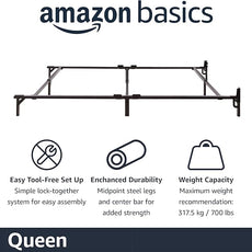 Amazon Basics Metal Bed Frame(Box Spring Required), 9-Leg Base for Box Spring and Mattress, Queen, Tool-Free Easy Assembly, 79.5
