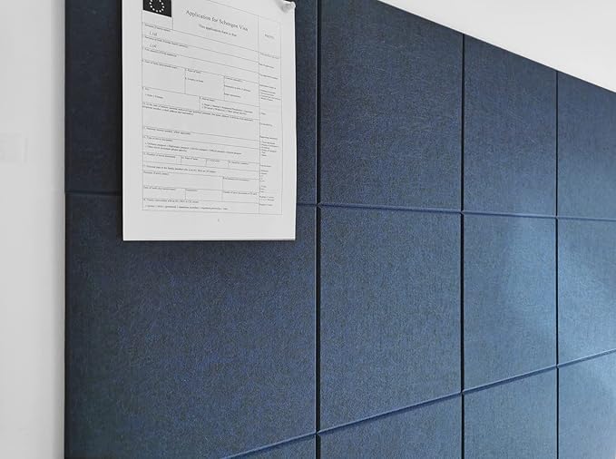 Blue Felt Bulletin Board 47"x35" | Large Cork Bulletin Board Alternative for Office, Home & Classroom | Felt Wall Tiles (12-Pack) | Blue Classroom Decor Office Supplies | Dark Blue