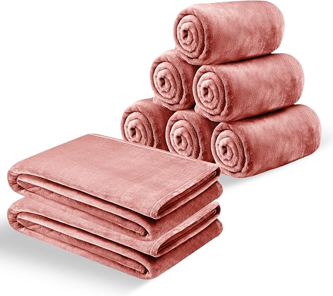 IR Imperial Rooms Fleece Blankets Queen Size 90x90 Inches- 8 Pack - Super Soft Fluffy Throw Blanket for Sofa and Bed - Warm and Cozy Lightweight 400 GSM Microfiber Bed Throws Blankets (Queen, Pink)