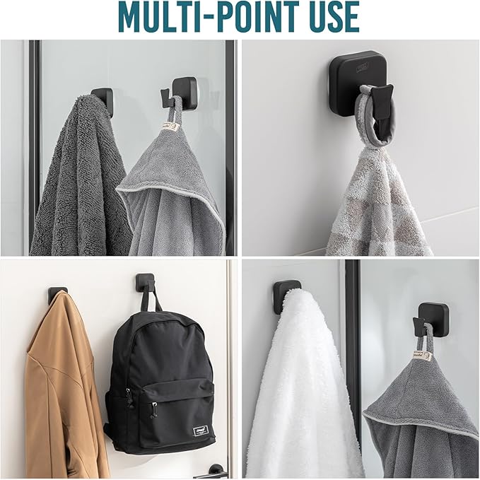 TAILI Thickened 304 Stainless Steel Bathroom Suction Hook for Towel, Loofah, Bathrobe, Patented Strong Suction Cup Holder, Damage-Free Hanging Glass Shower Wall Hook, Hold Up to 11 Lbs, 2 Pack, Black