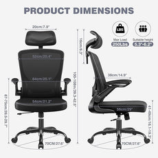 Ergonomic Office Desk Chair, Home Mesh Office Desk Chairs with Adjustable Lumbar Support, Headrest, Flip-up Armrests, High Back Computer Chair for Gaming, Work, Black
