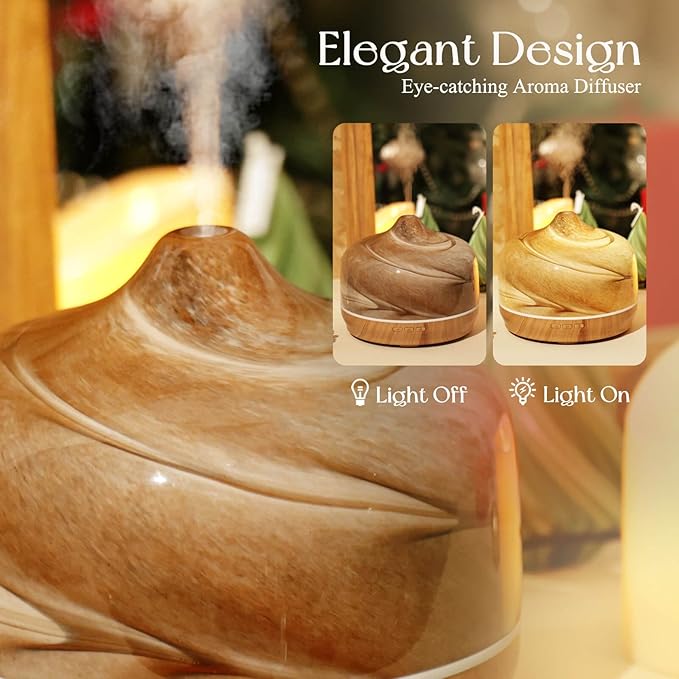 Porseme 500ml Essential Oil Diffuser, Aroma Ultrasonic Humidifier with Remote Control, BPA Free, Auto Shut-Off, Timer Setting for Large Room Sleeping Yoga