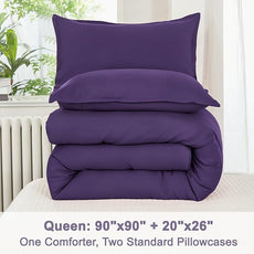 Litanika Comforter Set, Lightweight Solid Bedding Comforter Set, Fluffy Down Alternative Bed Set, Purple, Queen