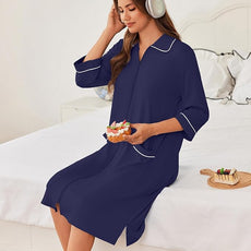 Ekouaer Zipper Robes for Women 3/4 Sleeve Housecoats Knee Length Bathrobe Lightweight Nightgown with Pockets S-3XL