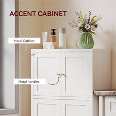 Bathroom Floor Storage Cabinet,Freestanding Bathroom Storage Cabinets,White Bathroom Cupboard,Metal Floor Cabinets,Small Cabinet with 2 Adjustable Shelves&4 Doors