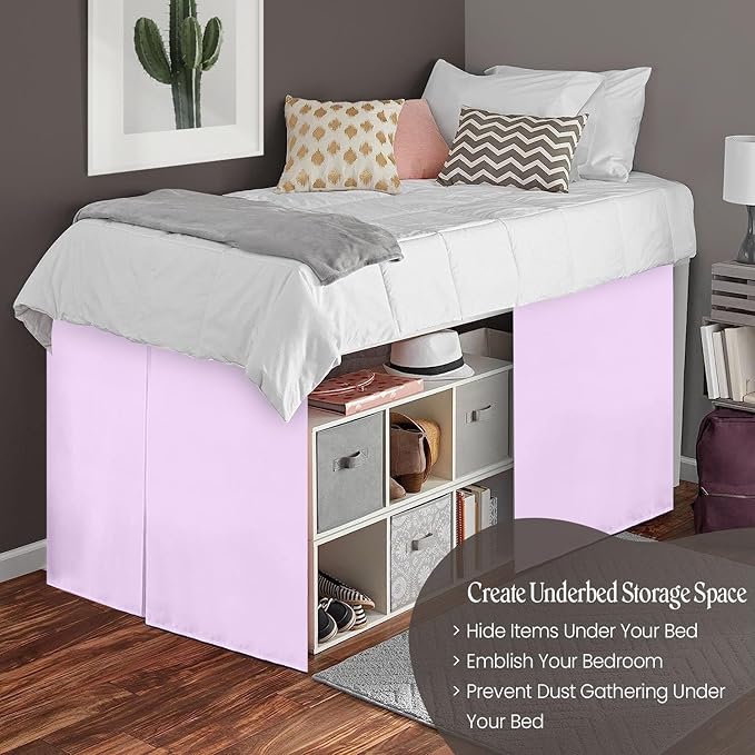 600TC -Dorm Bed Skirt - Split Corner Tailored Dorm Sized Bed Skirt - Dorm Room Essentials - Dorm Bed Skirt 100% Egyptian Cotton - Dorm Décor Bed Skirt Twin XL - 34" Drop (Lavender, Solid)