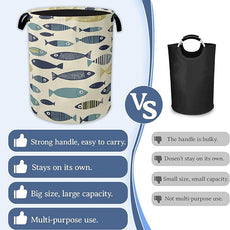 Cute Fish Laundry Basket,Foldable Oxford Cloth Boho Laundry Hamper with Handles, 20.8