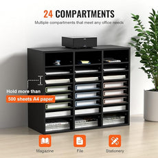VEVOR Literature Organizers, 24 Compartments Office Mailbox with Adjustable Shelves, Wood Literature Sorter 29x12x24.4 inches for Office, Home, Classroom, Mailrooms Organization, EPA Certified Black