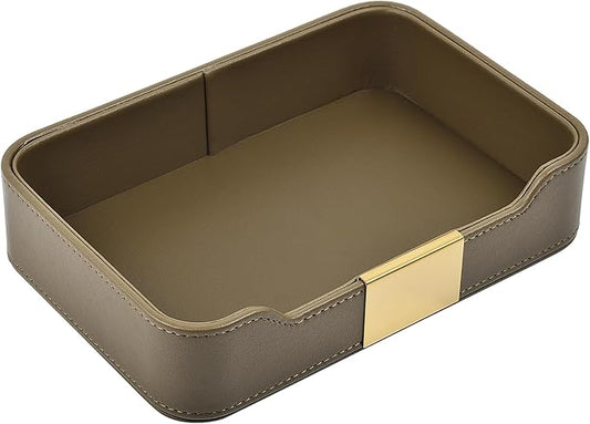 Luxury Leather Valet Tray Desktop Storage Organizer,Bedside Vanity Catchall Tray Nightstand Caddy Holder for Cosmetic,Jewelry,Watch,Keys,Phone,Wallet,Remote Controller,Pen,Olive Green