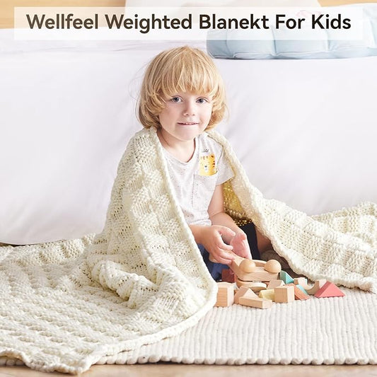Knitted Weighted Blanket Kids, No Beads Heavy Blanket 36” x 48'' 3lbs, Breathable Chunky Knit Blanket, Cooling Weighted Blanket for Hot Sleepers, Christmas Home Decor (Ivory White)