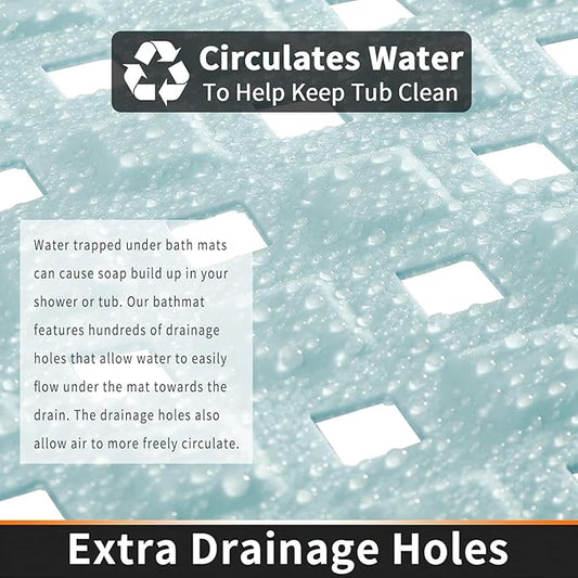 Yimobra Bathtub Mat Non Slip, Super Strong Suction Cups, 27.5"x15.5" Long Shower Mat with Drain Holes, Machine Washable Fast Draining Bath Mats, Bathroom Essentials,Mint Green