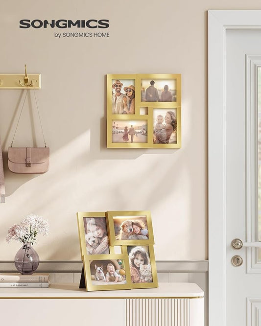SONGMICS 4x6 Collage Picture Frames, Family Photo Collage Frame Set of 4 for Wall Decor, Glass Front, Wall Hanging or Tabletop, Pale Gold URPF025A01