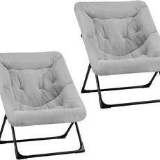 Comfy Saucer Chair for Adults, Set of 2, Soft Faux Fur Bedroom Chair, Accent Dorm Chairs, Flexible Living Room Reading Chairs, Oversized Folding Lounge Seat for Teens, X-Large, Grey