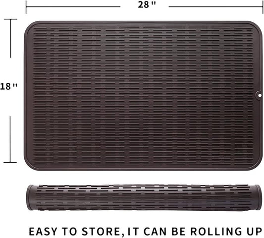 Silicone Dish Drying Mat for Multiple Usage,Easy clean,Eco-friendly,Heat-resistant Silicone Mat for Kitchen Counter or Sink,Refrigerator or Drawer Liner Coffee 3XL 28 inches x 18 inches