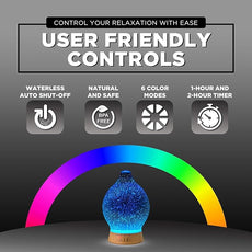 Aromatherapy Essential Oil Diffuser for Therapeutic Oils, w/ 3D Glass Vase | Cool Mist Difusor for Bedroom | LED Color Light Display & Auto Shut-Off | Humidifier, Fragrance Machine for Home & Dorm Use