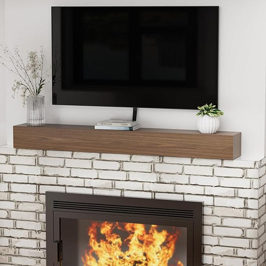 Fireplace Mantel Shelf 60 X 8 X 6 Inch, Handcrafted Solid Mantel for Over Fireplace, 6 Inch Thick Wall Mounted Floating Fireplace Mantel, Real Wood