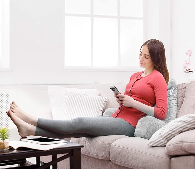 Nestl Reading Pillow with Shredded Memory Foam, Designed for Sitting Up in Bed and Couch, Back and Arms Adjustable Support for Adult & Teens Backrest Pillows for Reading with Washable Cover Light Grey