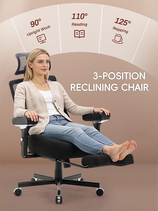 Big and Tall Office Chair 500lbs, Ergonomic Desk Chair with W Wide Thick Cushion, Executive Mesh Office Chair with Adjustable Headrest, Lumbar, Footrest, 4D Armrest Computer Task Chairs for Nap, Black