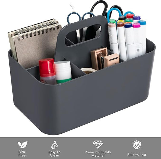 Tiawudi Multipurpose Caddy Organizer, Plastic Caddy with Handle, Stackable Desk Organizer for Stationery, Marker and Pencil, Office Supplies Organizer, Dorm Caddy