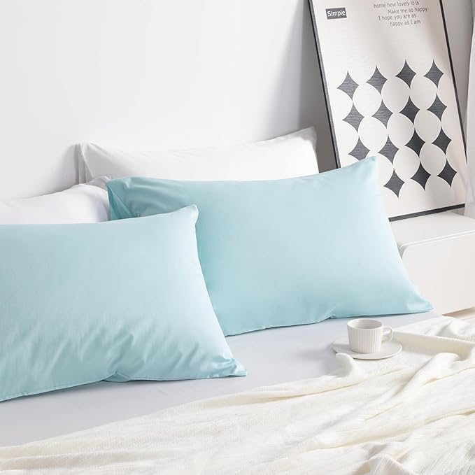 NTBAY King Cotton Pillowcases - Envelope Closure 20x36 Pillowcases Set of 2, Breathable and Soft Bed Pillow Cases, Aqua
